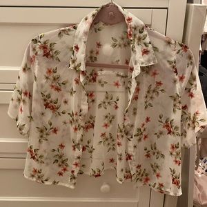 hollister sheer floral button-up